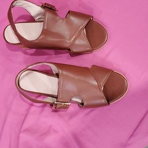 Mocha color Criscross Faux Leather Sandals, size 8M
